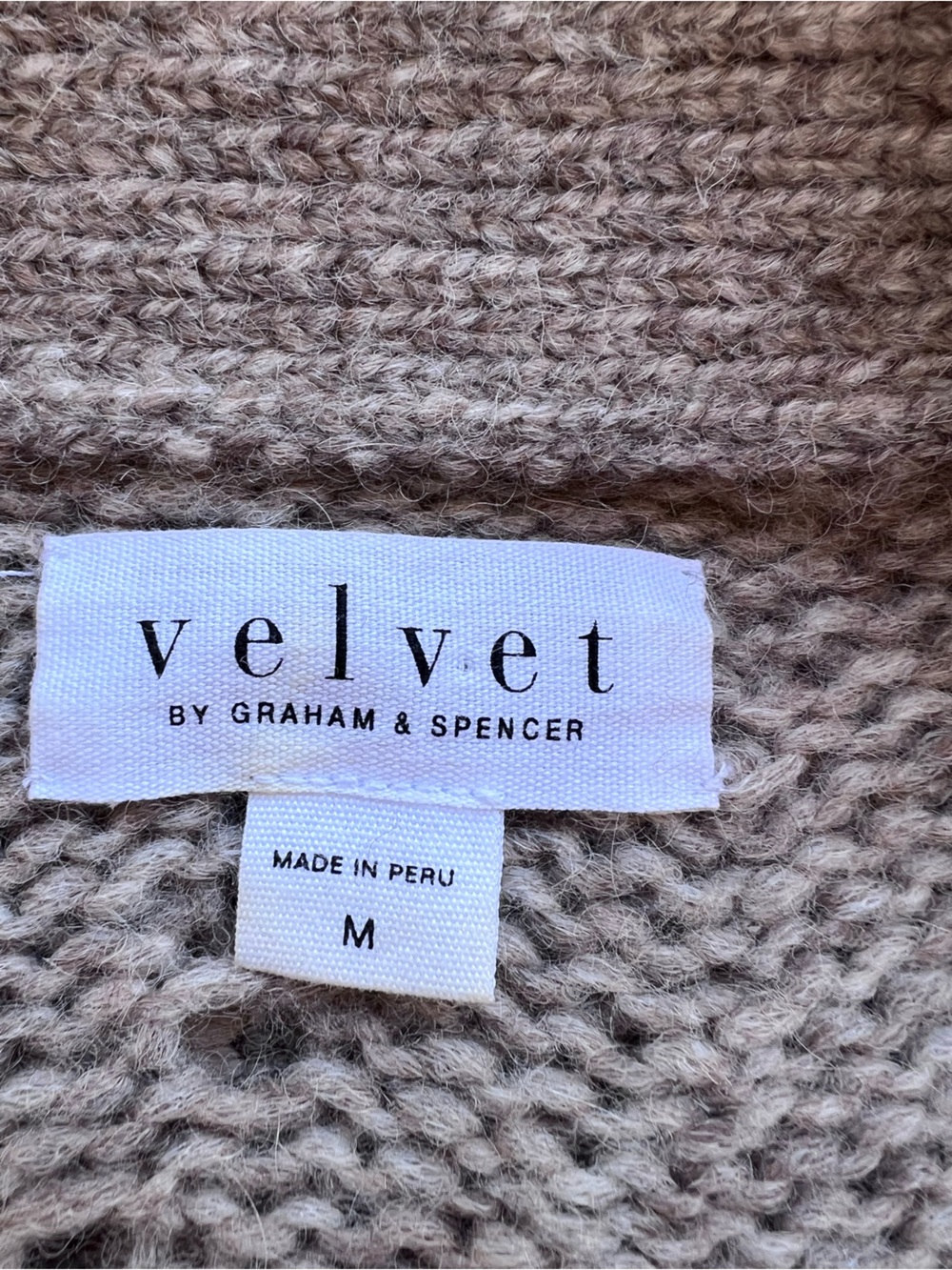 Velvet Graham Spencer Cardigan M Taupe Alpaca Wool Pointelle Cable Knit Peru - Picture 4 of 6